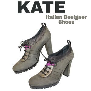 Flash Sale Kate Italy Made Womens 35 5 Nubuck Leather Lace Up Oxfords Heels